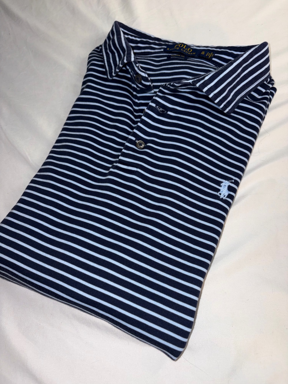 Ralph Lauren Men's Navy and White Striped Polo